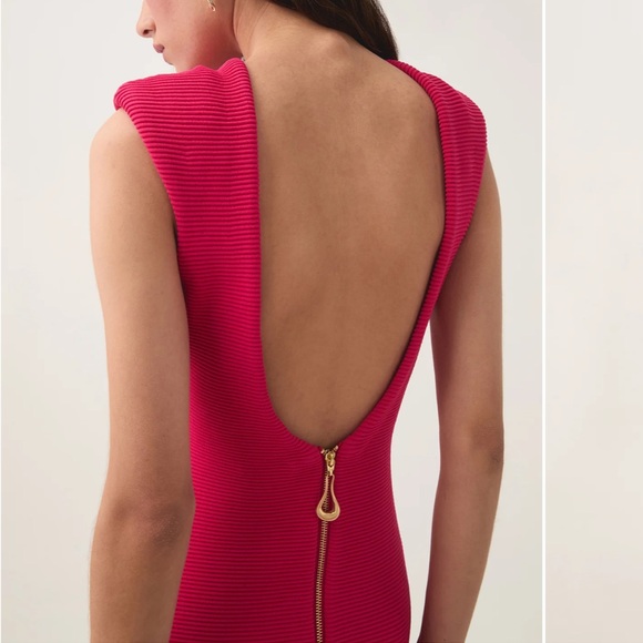 Aje Rushes Raffia Knit Midi Dress in Deep Fuschia Pink size small - Picture 6 of 13